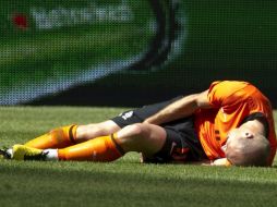 Arjen Robben salió lesionado en el partido que jugaron los holandeses contra Hungría. EFE  /