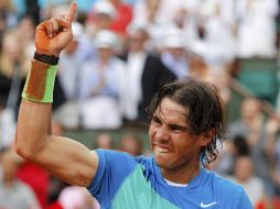 Reacción de Rafael Nadal después de ganar el juego al sueco Robin Soderling. REUTERS  /