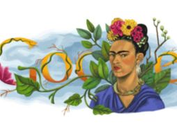 El rostro de Frida Kahlo aparece sobre la edición especial del logotipo de Google. ESPECIAL  /