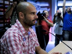Pep Guardiola durante una rueda de prensa. AFP  /