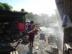 • Un empleado de la Secretaría de Salud de Tamaulipas fumiga el exterior de una casa. EL UNIVERSAL  /