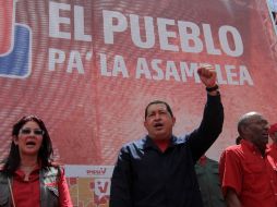 El presidente venezolano, Hugo Chávez, durante un acto del Partido Socialista Unido de Venezuela (PSUV). EFE  /
