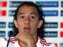 Andrés Guardado durante la rueda de prensa donde presentaron al uniforme edisión Bicentenario. MEXSPORT  /