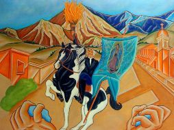 Detalle del centro del mural realizado por Sánchez, en donde se aprecia la figura del sacerdote y militar Miguel Hidalgo. EFE  /