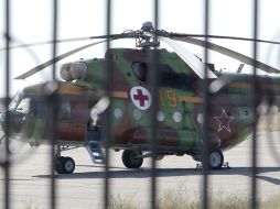 Un helicóptero está totalmente listo para llegar específicamente al lugar donde aterrizará la nave Soyuz TMA-18. EFE  /