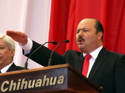 El gobernador César Duarte Jáquez durante su toma de protesta como gobernador. NTX  /