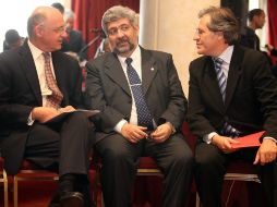 Los cancilleres de Argentina, Héctor Timerman, de Paraguay, Héctor Lacognata, y de Uruguay, Luis Almagro. EFE  /