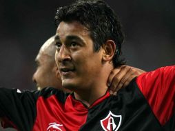 El delantero del los Zorros Alfredo Moreno  feliz por los dos goles anotados en el partido pasado ante Atlante. MEXSPORT  /