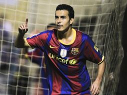 Pedro Rodríguez jugador del Barcelona festeja el gol que le da la victoria a su equipo. AP  /