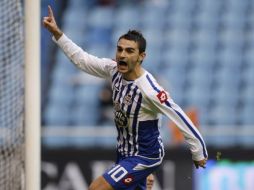 El jugador de Deportivo La Coruña, Adrián López celebra su gol. REUTERS  /