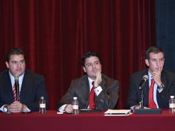 Los alcaldes de Zapopan, Guadalajara y Tlaquepaque al anunciar su rechazo al BRT. ARCHIVO  /