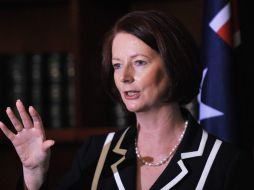 Julia Gillard habla sobre el naufragio de un barco de inmigrantes ilegales. EFE  /