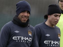 El jugador argentino Carlos Tévez en un entrenamiento con el Manchester City. REUTERS  /