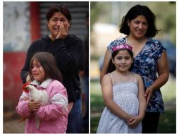 Angelica Cordova y su hija, el día que perdieron su casa, izquierda. A la derecha la misma madre e hija un año del terremoto.AP  /