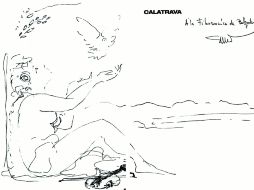 Dibujo de Calatrava con dedicatoria a la Filarmónica de Belgrado hecho en una página de su monografía que regaló a esa institución. EFE  /