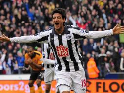 Carlos Vela festejando su primera anotación con su nuevo equipo el West Bromwich. MEXSPORT  /