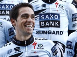 Alberto Contador, en una sesión de entrenamientos con su equipo Saxo Bank. AFP  /
