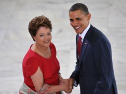 La mandataria brasileña Dilma Rousseff recibió hoy en el presidencial Palacio de Planalto a Barack Obama. NTX  /