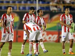 Los jugadores de Necaxa durante el partido contra San Luis, en la Jornada 13 del Torneo Clausura. MEXSPORT  /
