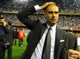 Joseph Guardiola se lamenta tras la derrota ante el Real Madrid, en la final de la Copa Rey. MEXSPORT  /