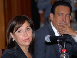 La secretaria general del PRI, Cristina Díaz,  en conferencia de prensa conjunta con Humberto Moreira. NTX  /
