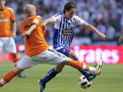 El mediocampista, Andrés Guardado, durante el partido ante el Valencia. EFE  /