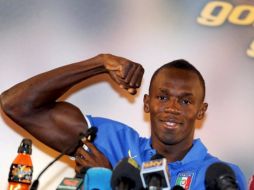 El atleta jamaicano Usain Bolt ofreció una rueda de prensa. EFE  /