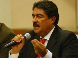 El senador priista Ramiro Hernández García, durante una reunión hoy en esta ciudad. A. HINOJOSA  /