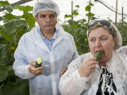 La consejera andaluza de Agricultura y Pesca, Clara Aguilera, se come un pepino para aminorar opiniones negativas sobre el producto EFE  /
