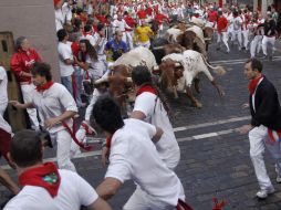 Durante la última corrida de la Feria de San Fermín. AP  /