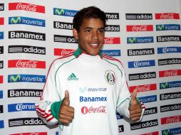 Foto del jugador de la Selección mexicana Sub-22 en una conferencia de prensa. MEXSPORT  /