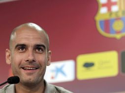 El entrenador del Barcelona, Pep Guardiola, durante la rueda de prensa posterior al entrenamiento del equipo. EFE  /