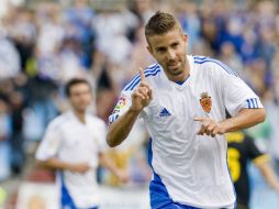 Luis García celebra gol marcado en contra de su ex equipo el Espanyol. EFE  /