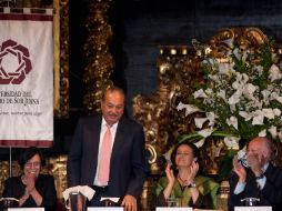 Slim en el Claustro de Sor Juana donde le será entregada la presea por colaborar con la conservación del Centro Histórico. NOTIMEX  /