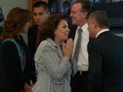 La titular de la PGR, Marisela Morales Ibáñez, Isabel Miranda de Wallace y el secretario de Gobernación Francisco Blake. NOTIMEX  /