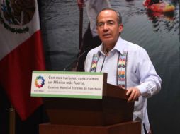 El Presidente  Felipe Calderón durante la inauguración de la Cumbre Mundial de Turismo de AventuraSan Cristóbal de las Casas. NTX  /