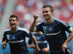 Los jugadores argentinos festejan una de las anotaciones ante Costa Rica. AP  /