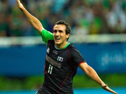 Jerónimo Amione festeja el gol que le dio el oro a México en futbol panamericano. MEXSPORT  /