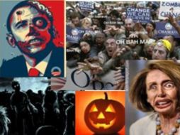 Imagen tomada del blog ''Too conservative'' en la que se ve al presidente Obama caracterizado como zombi.  /