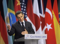 El presidente francés Nicolás Sarkozy comparece ante los medios, al término de la cumbre del G-20. EFE  /