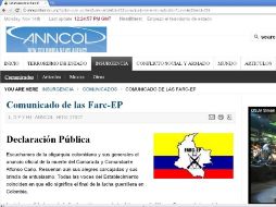 El grupo guerrillero de las FARC emitió en un comunicado que no se desmovilizará. ESPECIAL  /