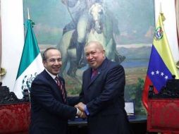 El presidente Felipe Calderón se reunió con su homólogo venezolano, Hugo Chávez en el marco de la III CELAC. EL UNIVERSAL  /