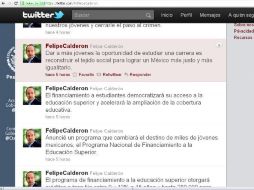 En su cuenta de Twitter el Presidente Felipe Calderón explica en qué consiste el nuevo programa de educación. ESPECIAL  /