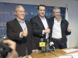 Fernando Guzmán, Hernán Cortés y Alfonso Petersen, durante la rueda de prensa celebrada ayer.  /