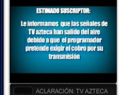 Imagen del anuncio de Cablecom en su portal de internet sobre las señales de Tv Azteca.  /