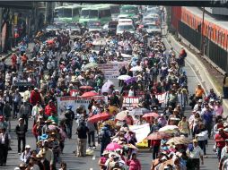 Aspecto de la marcha de hoy sobre la Calzada de Tlalpan. NTX  /
