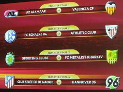 Resultado del sorteo de cuartos de final de la Liga Europa celebrado en la sede de la UEFA en Suiza. EFE  /