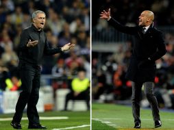 Mourinho y 'Pep' se enfrentarán este sábado en la jornada 34 del futbol español. AFP  /