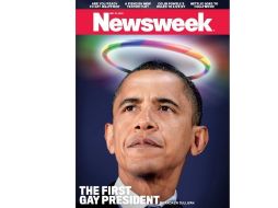 La portada del 21 de mayo muestra una foto del presidente con una aureola en arcoiris. Imagen tomada de twitter @Newsweek  /