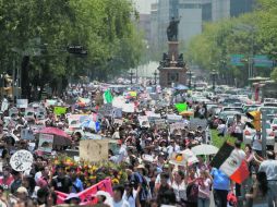 Miles de personas caminaron con imágenes que mostraban rechazo a las televisoras y al PRI. NTX  /